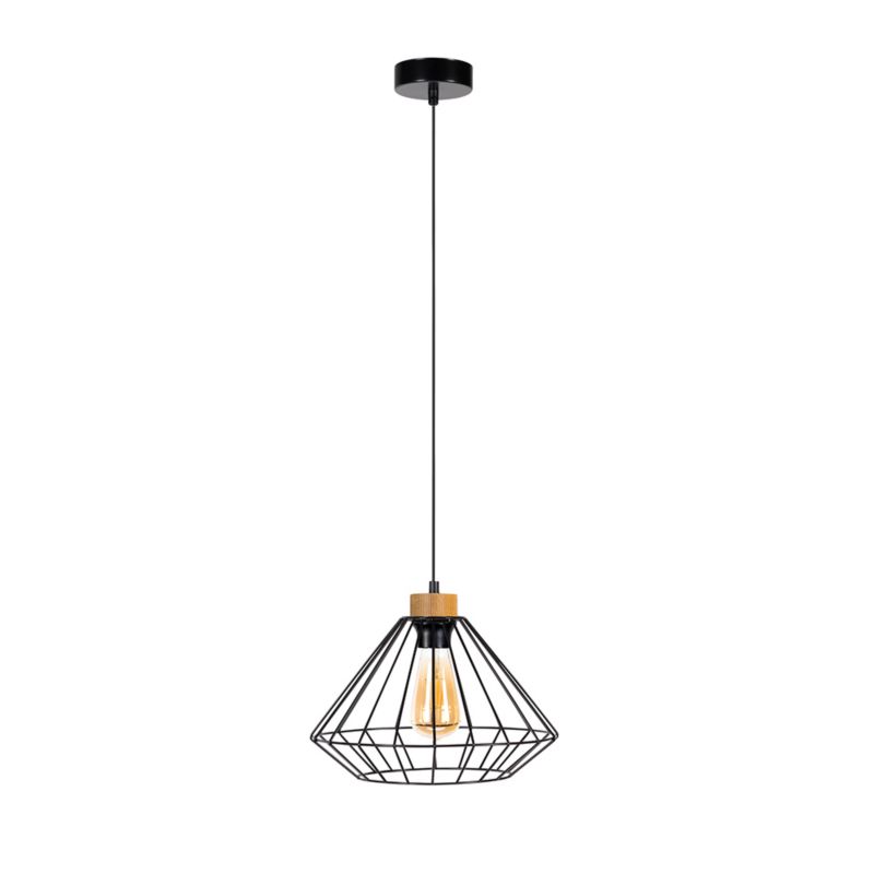 Metalowa Lampa Wisząca SPOT Light 1xE27 Max.60W Dąb Olejowany FSC w Połączeniu z Czarnym Kloszem, 1 szt.