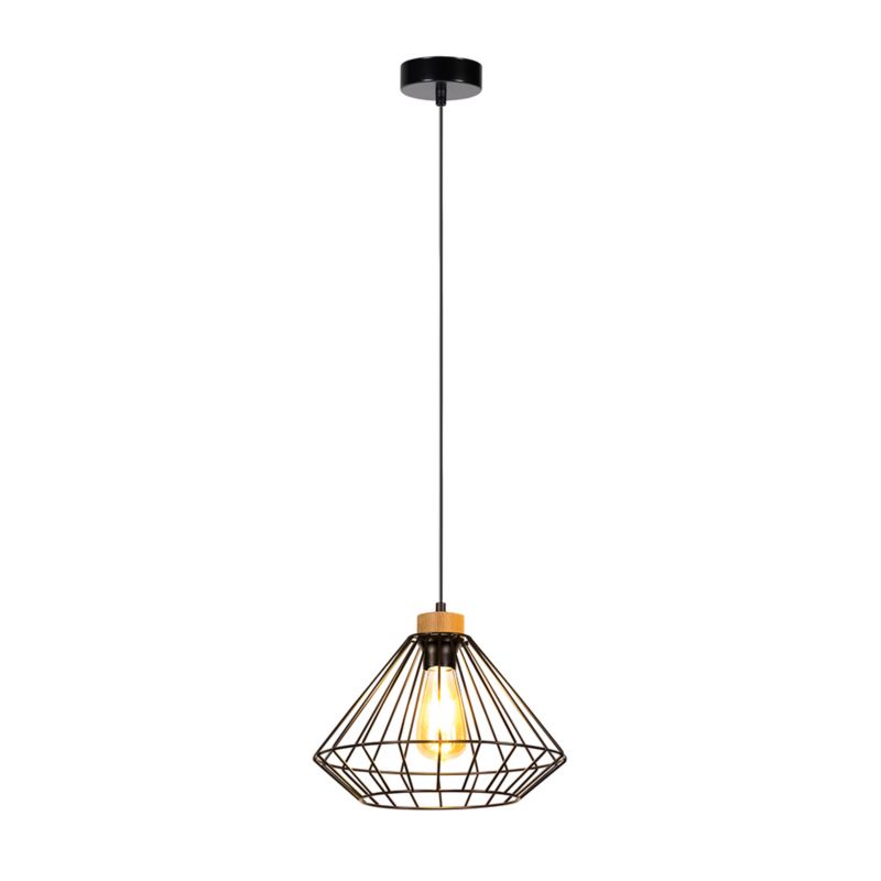 Metalowa Lampa Wisząca SPOT Light 1xE27 Max.60W Dąb Olejowany FSC w Połączeniu z Czarnym Kloszem, 1 szt.