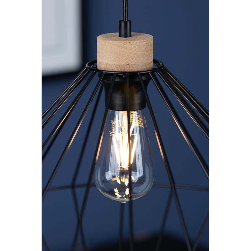 Metalowa Lampa Wisząca SPOT Light 1xE27 Max.60W Dąb Olejowany FSC w Połączeniu z Czarnym Kloszem, 1 szt.