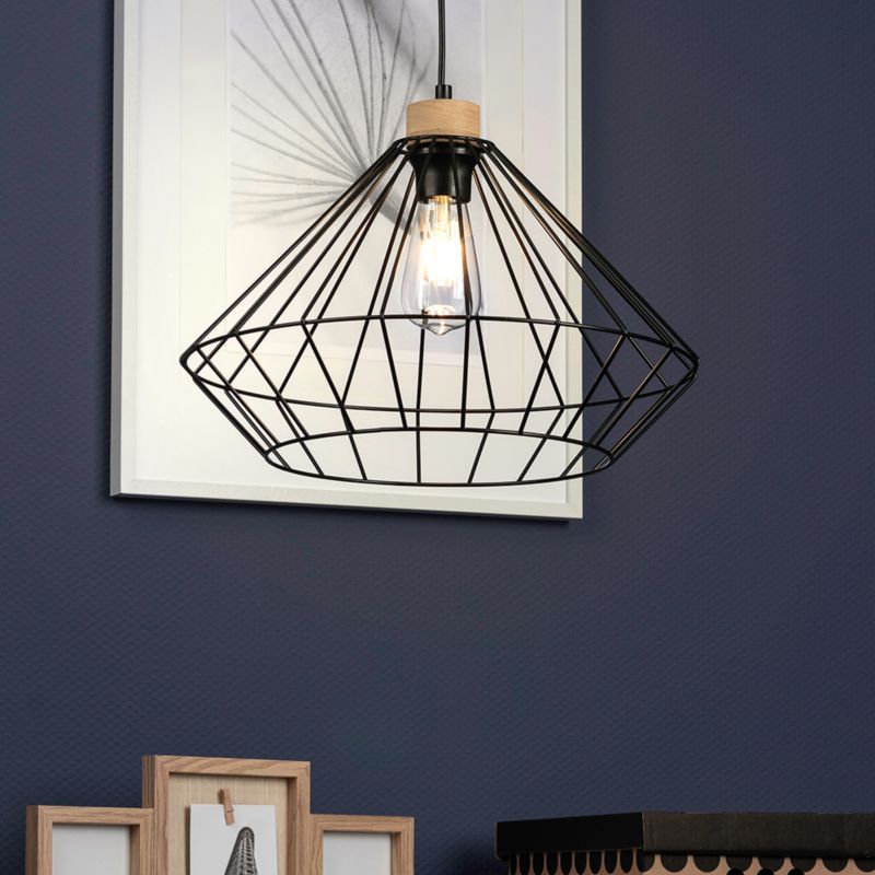 Metalowa Lampa Wisząca SPOT Light 1xE27 Max.60W Dąb Olejowany FSC w Połączeniu z Czarnym Kloszem, 1 szt.