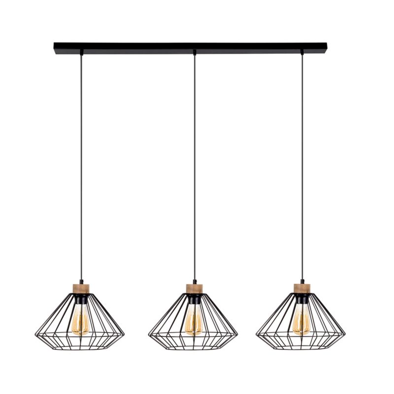Metalowa Lampa Wisząca SPOT Light 3xE27 Max.60W Dąb Olejowany FSC, Czarne Klosze, 1 szt.