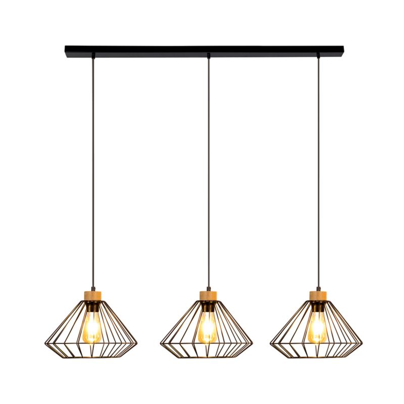 Metalowa Lampa Wisząca SPOT Light 3xE27 Max.60W Dąb Olejowany FSC, Czarne Klosze, 1 szt.