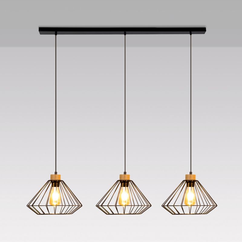 Metalowa Lampa Wisząca SPOT Light 3xE27 Max.60W Dąb Olejowany FSC, Czarne Klosze, 1 szt.