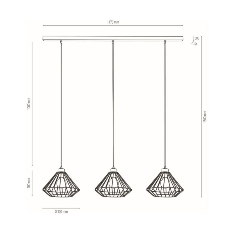 Metalowa Lampa Wisząca SPOT Light 3xE27 Max.60W Dąb Olejowany FSC, Czarne Klosze, 1 szt.