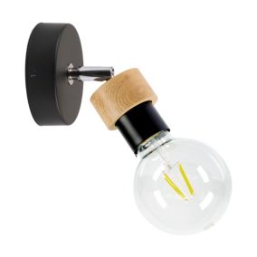 Metalowy Kinkiet SPOT Light 1xE27 Max.25W Dąb Olejowany FSC z Akcentem Czerni, Polski Producent, 1 szt.