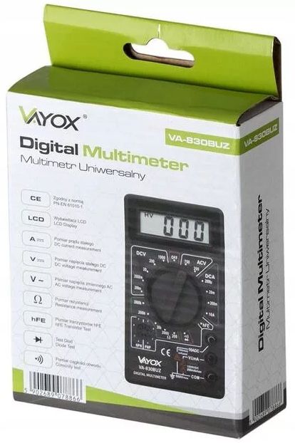Miernik cyfrowy Vayox VA-830BUZ multimetr uniwersalny z buzzerem 1 szt.