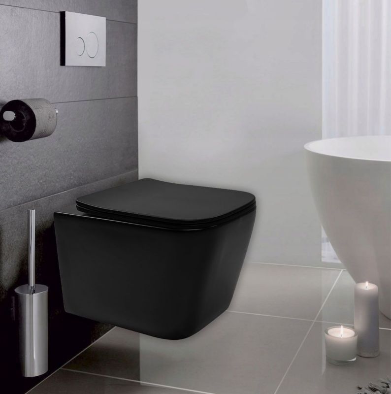Misa Wc Podwieszana Ceramimczna Rea Julio Rimless Duroplast/Flat/Zm Matt Czarny 51,5X34,5X30Cm 1 Szt