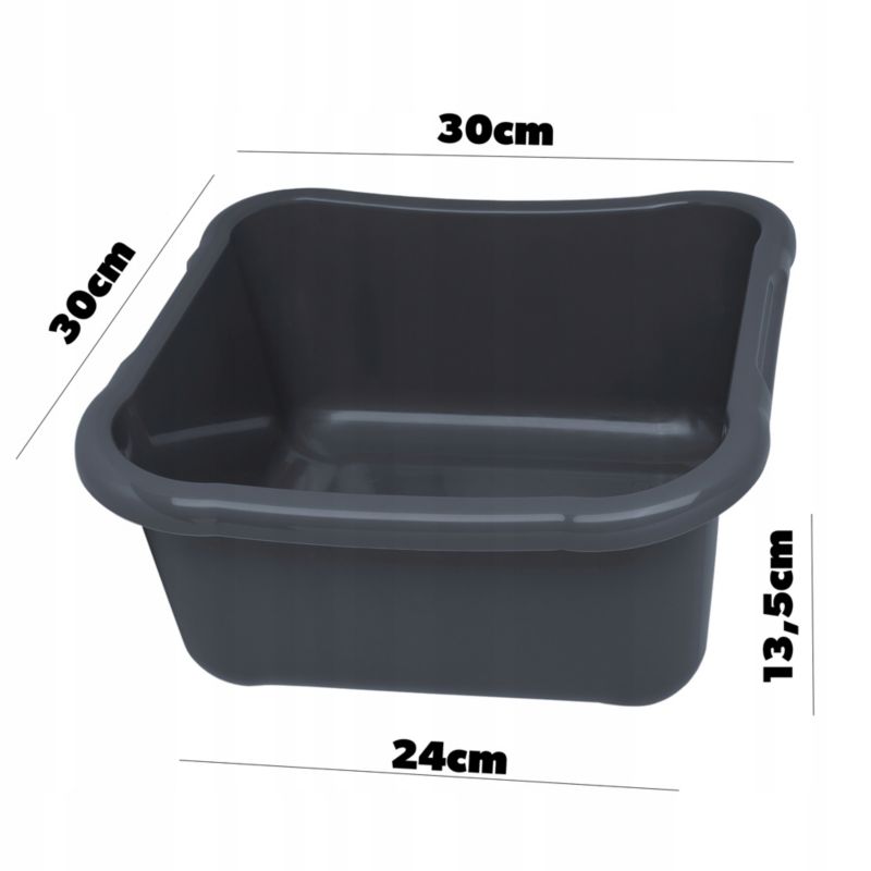 Miska KADAX Kwadratowa Plastikowa 8L miednica Duża Uchwyty Ciemny Szary 1 szt.