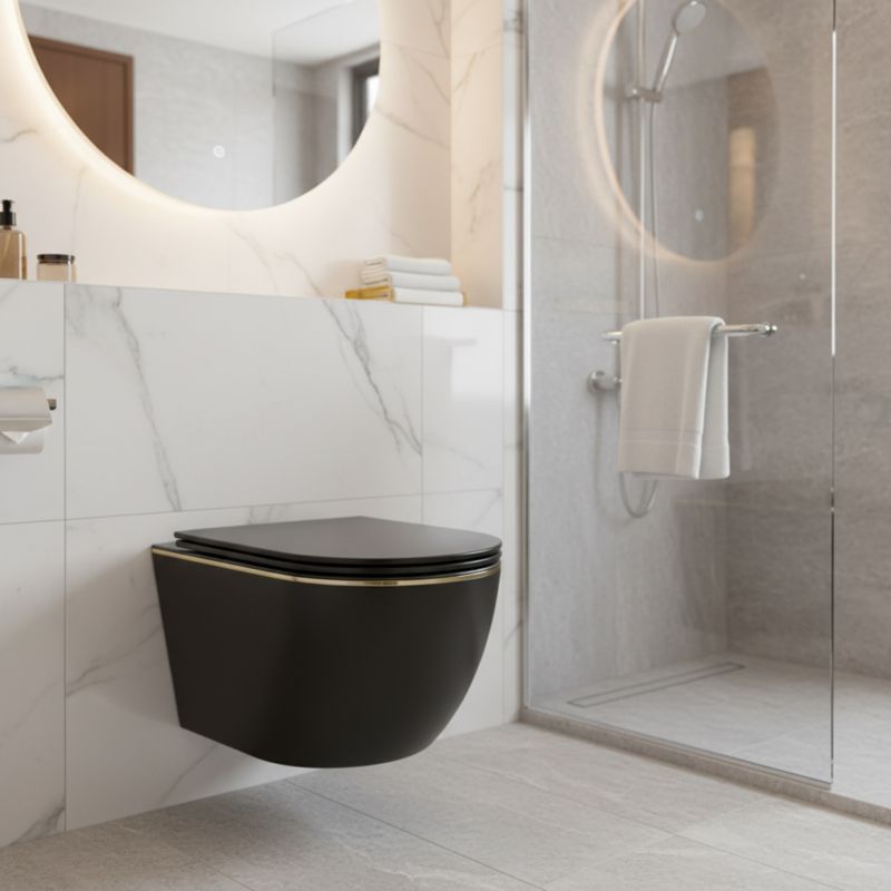 Miska WC Corciano wisząca Clarity Midnight Gold Czarny Mat ze Złotym Akcentem 49 cm 1 szt.