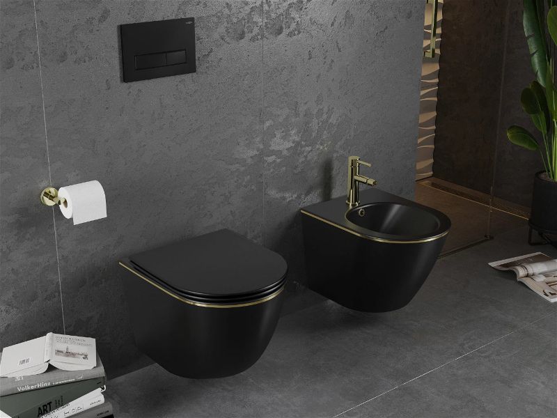 Miska WC Corciano wisząca Clarity Midnight Gold Czarny Mat ze Złotym Akcentem 49 cm 1 szt.