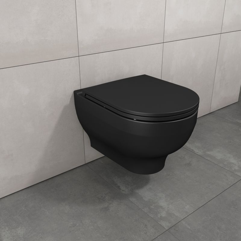 Miska WC GoodHome Cavally bezkołnierzowa 3/6 l z deską wolnoopadającą czarna