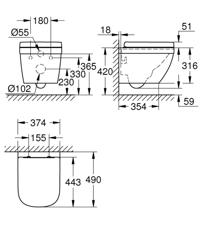 Miska WC Grohe Euro Ceramic biała, spłukiwanie wirowe, deska wolnoopadająca, 1 szt.