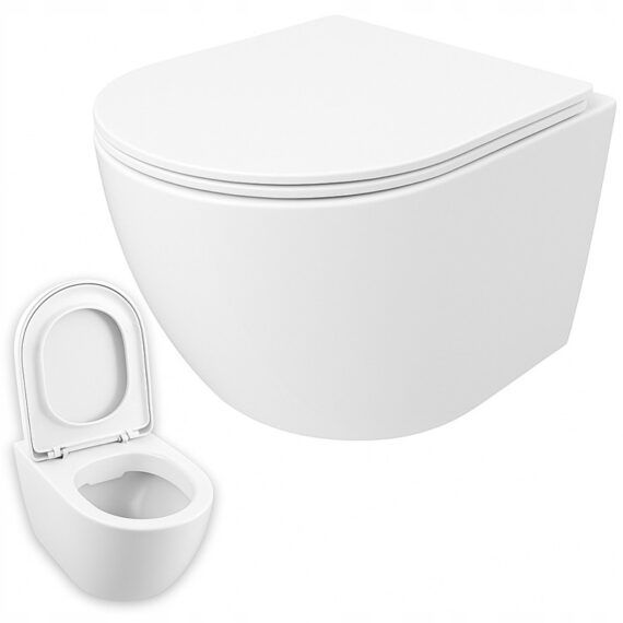 Miska WC Rebiko rimless deska wolnoopadająca duroplast wirowe spłukiwanie 49 cm 1 szt.