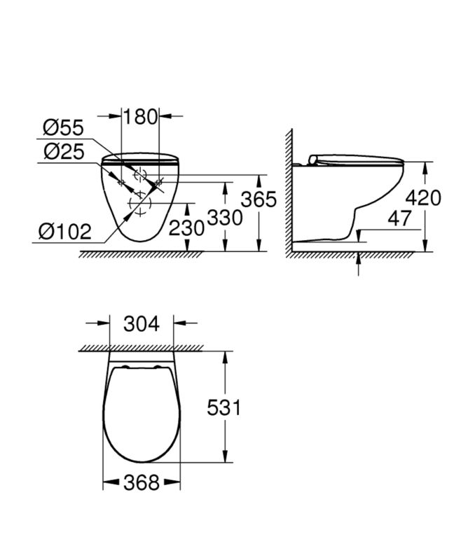 Grohe Bau Keramické WC závěsné se sedátkem soft-close, bez lemu, bílé, 1 ks.