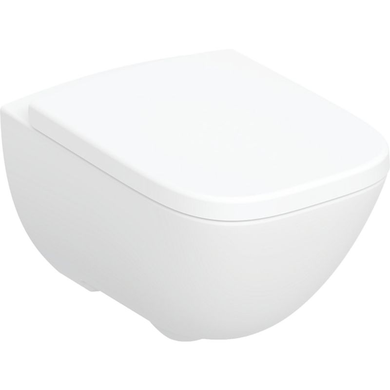 Závěsná toaletní mísa Geberit Light, bez okraje, se sedátkem z duroplastu soft-close.