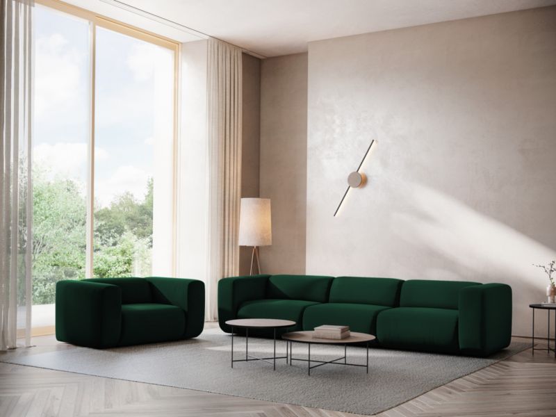 Moduł z podłokietnikiem lewy Makamii Ekahi z weluru 114x89 cm butelkowa zieleń 1 szt.