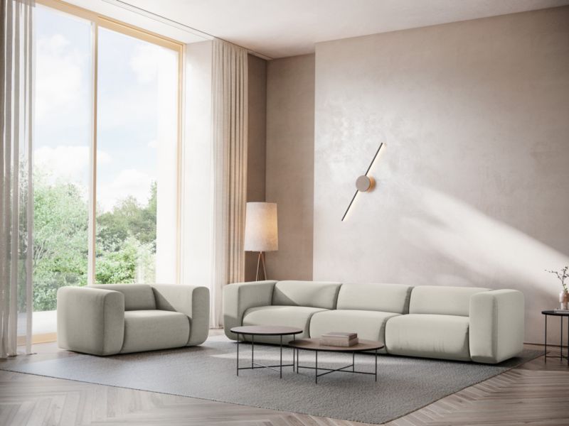 Moduł z podłokietnikiem prawy Makamii Ekahi z weluru 114x89 cm perłowy 1 szt.