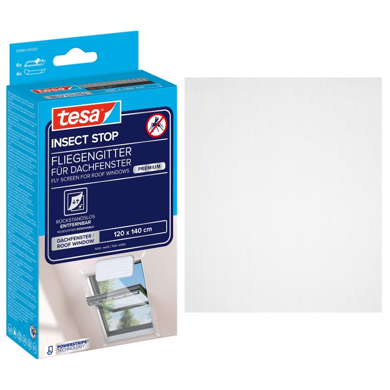 Moskytiéra na střešní okno Tesa Comfort 1,2 x 1,4 m, bílá.