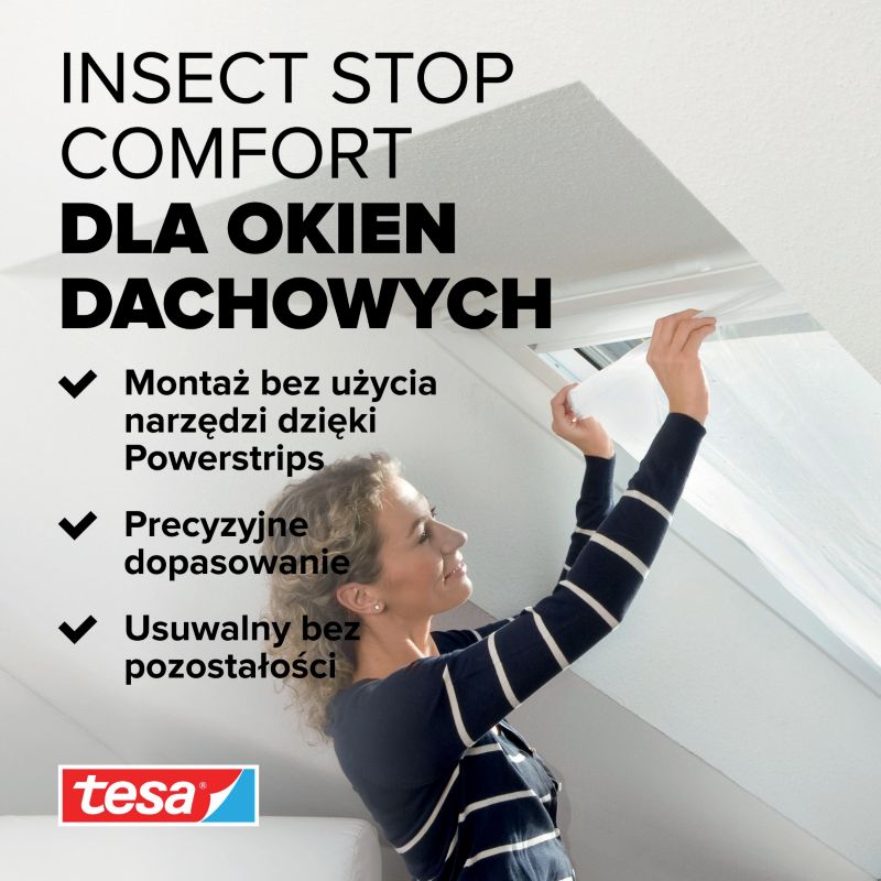 Moskytiéra na střešní okno Tesa Comfort 1,2 x 1,4 m, bílá.