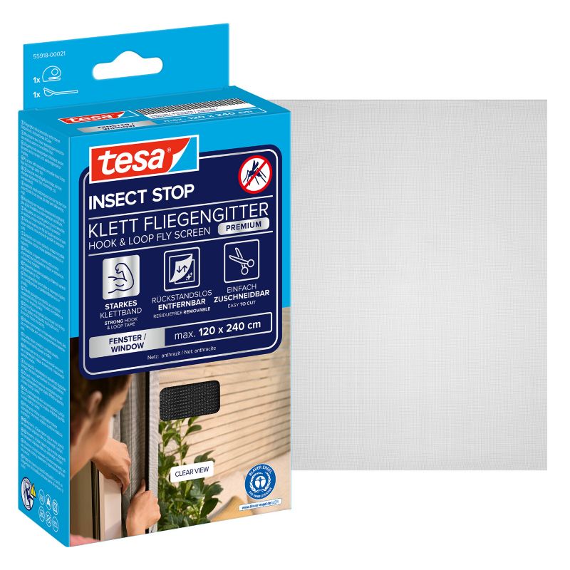 Okenní moskytiéra Tesa Comfort 1,2 x 2,4 m, černá.
