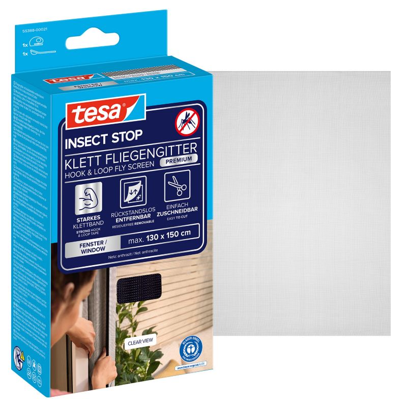 Okenní moskytiéra Tesa Comfort 1,3 x 1,5 m, černá.