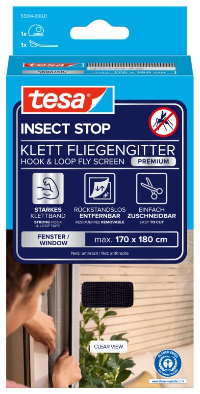 Moskitiera okienna Tesa Comfort 1,7 x 1,8 m czarna