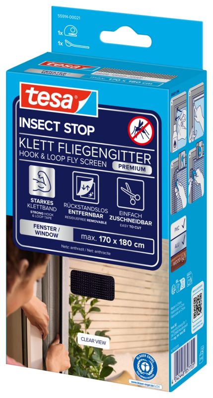 Moskitiera okienna Tesa Comfort 1,7 x 1,8 m czarna