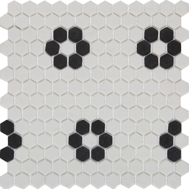 Mozaika Glina GoodHome 30 x 30 cm hexagon white/black