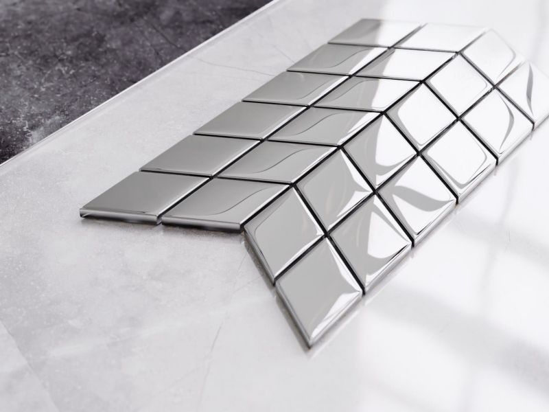 Mozaika szklana Ilcom double chevron romb silver srebrna chrom metallic 17.2 x 29.8 cm 1 szt.