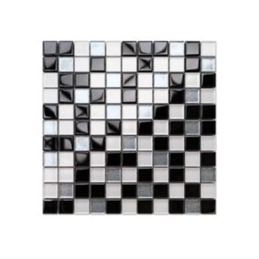 Mozaika szklana Ilcom nero silver white mix (czarna srebrna biała) 30x30cm 1 szt.