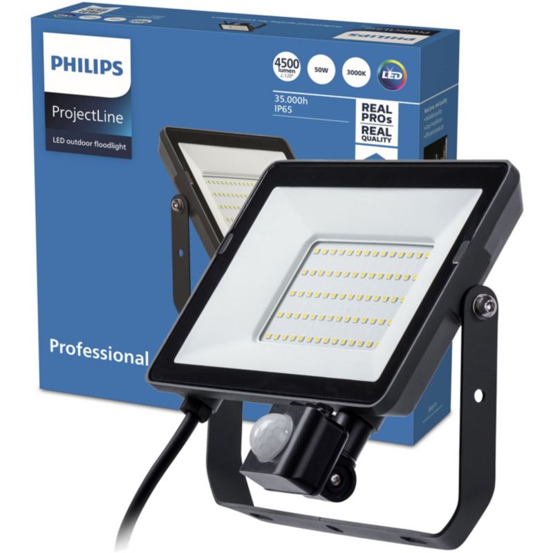 Naświetlacz ProjectLine LED Philips Lampa Reflektor 50W 4500lm 3000K IP65 z Czujnikiem Ruchu i Zmierzchu Czarny 1 szt.