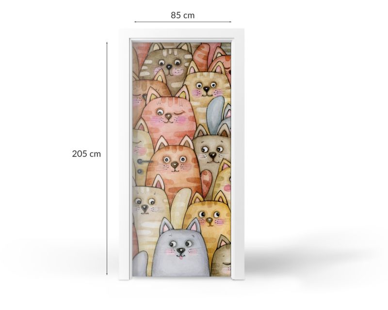 Naklejka na drzwi Wallfluent 85x205 cm Tłum kotów 1 szt.
