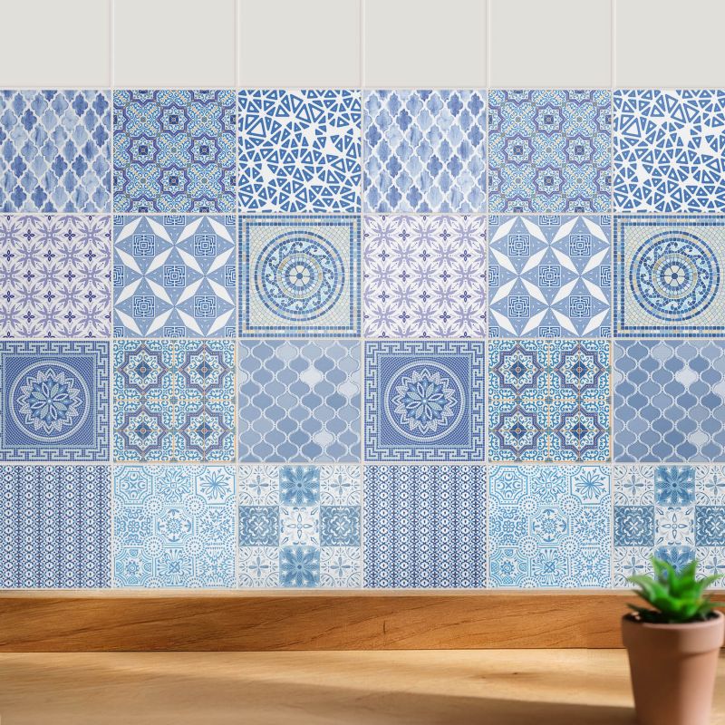 Naklejki dekoracyjne na ścianę Wallfluent 10x10 cm Ceramiczne zdobione kafle do kuchni i łazienki 24 szt.
