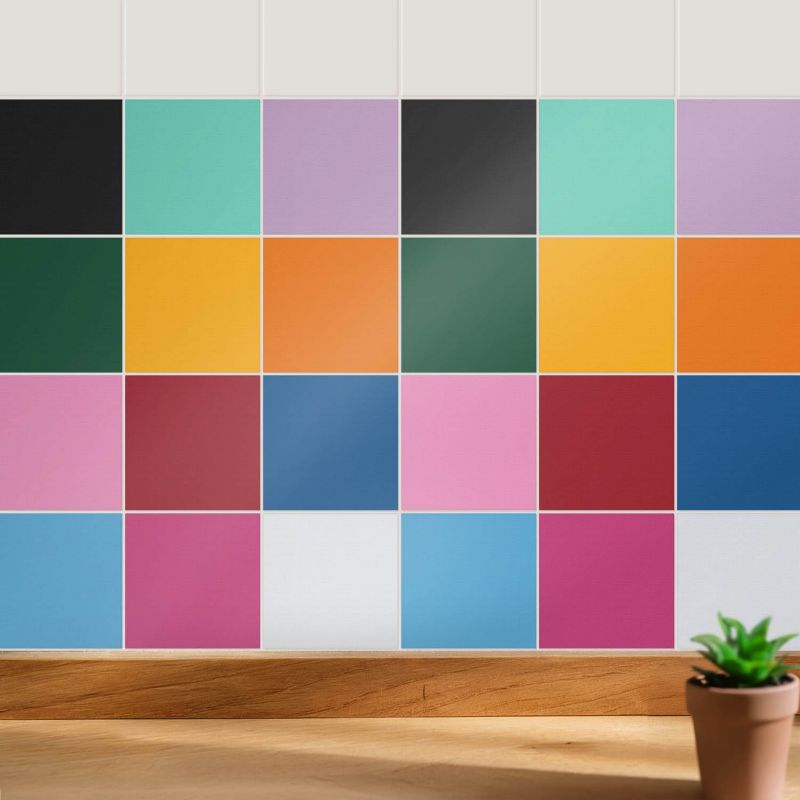 Naklejki dekoracyjne na ścianę Wallfluent 20x20 cm Wielobarwne gładkie płytki do kuchni i łazienki 24 szt.