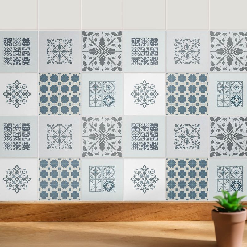 Naklejki na ścianę do kuchni Wallfluent 10x10 cm Klasyczne wzory kafli odświeżenie kafelek 24 szt.