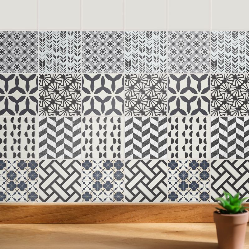 Naklejki na ścianę do kuchni Wallfluent 15x15 cm Graficzne motywy geometryczne odświeżenie kafelek 24 szt.