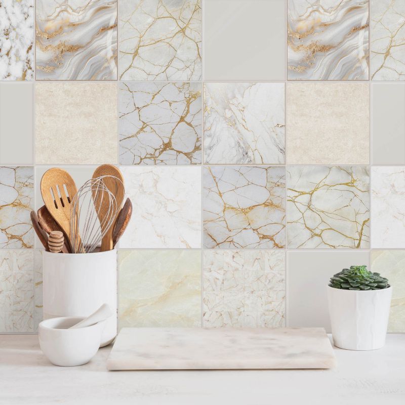 Naklejki na płytki Wallfluent 10x10 cm Elegancka mozaika marmurowa szybka renowacja 24 szt.