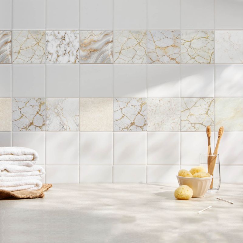 Naklejki na płytki Wallfluent 10x10 cm Elegancka mozaika marmurowa szybka renowacja 24 szt.