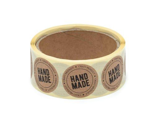 Naklejki okrągłe Kraft Handmade NEOPAK naturalny kraft czarny nadruk 200 szt.