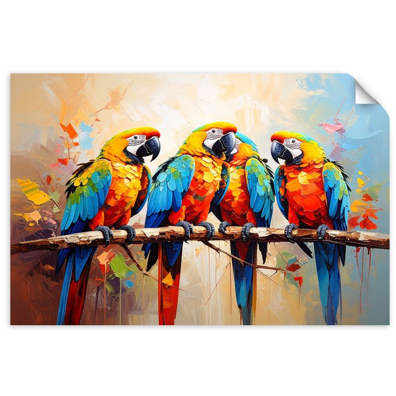 Naklejki samoprzylepne do salonu sypialni Feeby Kolorowe Papugi Ptaki na gałęzi 130x90cm 1szt