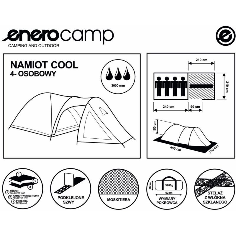Namiot  Enero Camp 4 osobowy Cool czarno niebieski  1szt.