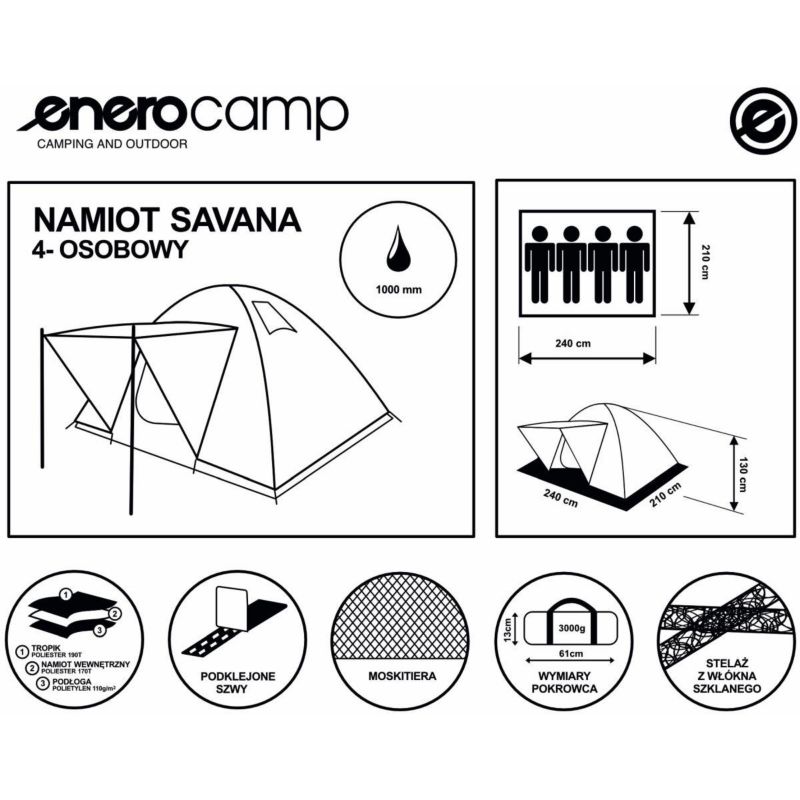 Namiot Enero Camp  4 osobowy iglo Savana 210X240X130cm 1szt