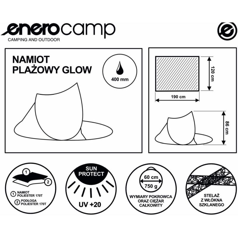 Namiot Enero Camp parawan plażowy samorozkładający 190X120X90/70cm niebieski Pop-Up  1szt.