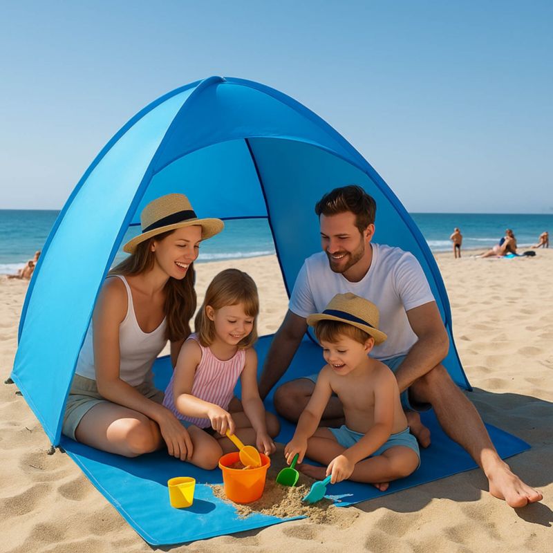 Namiot plażowy samorozkładający Springos 160x140x115cm parawan turystyczny Pop up niebieski 1szt.