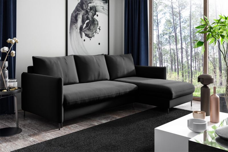 Narożnik Bettso Belis 216 x 165 cm z funkcją spania czarny 1szt.