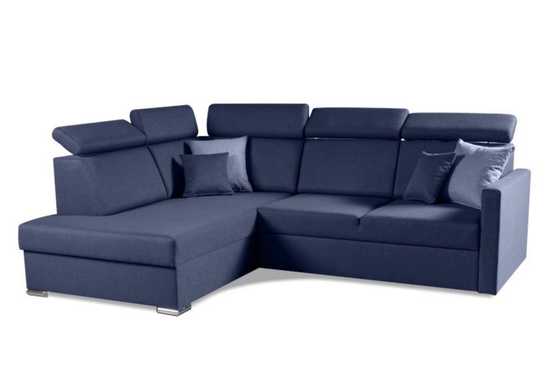 Narożnik lewostronny Bettso Mils XL 238x180 cm z funkcją spania i regulowanymi zagłówkami granatowy 1szt.