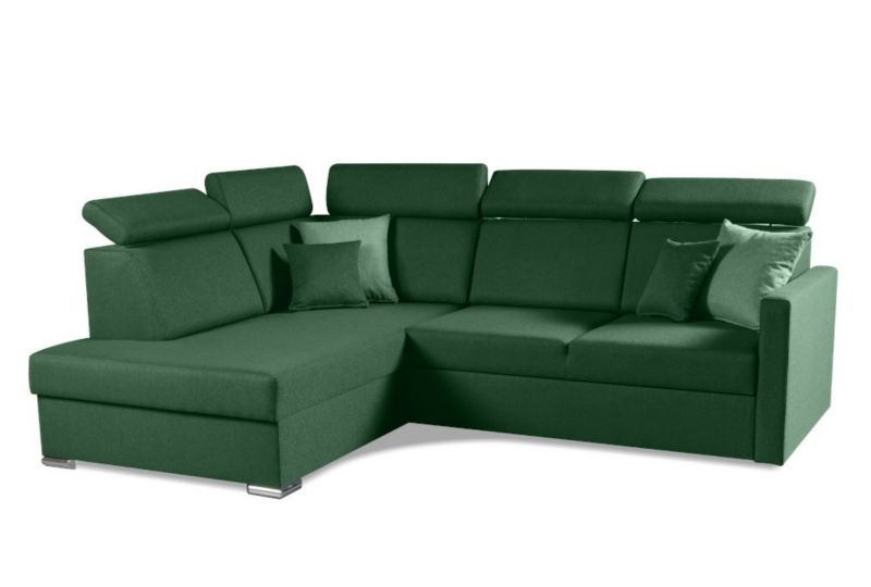 Narożnik lewostronny Bettso Mils XL 238x180 cm z funkcją spania i regulowanymi zagłówkami zielony 1szt.