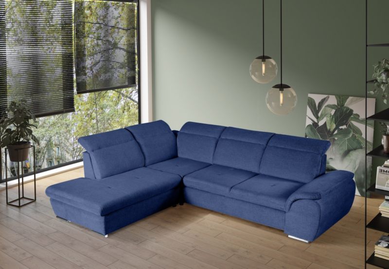 Narożnik lewostronny Bettso Zorian 277x228 cm z funkcją spania niebieski 1szt.