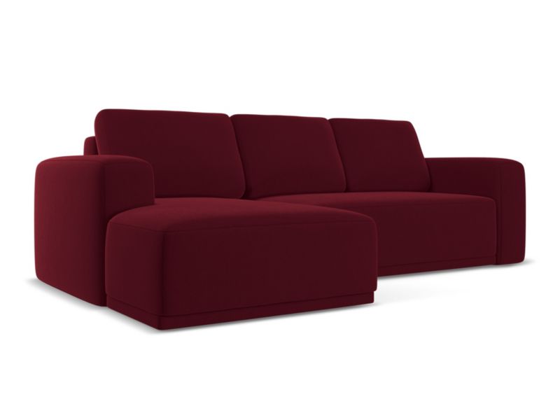 Narożnik lewostronny z funkcją spania Makamii Kaila z weluru 258x160 cm burgundowy 1 szt.