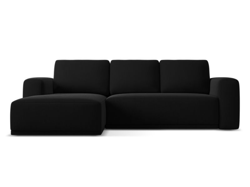 Narożnik lewostronny z funkcją spania Makamii Kaila z weluru 258x160 cm czarny 1 szt.